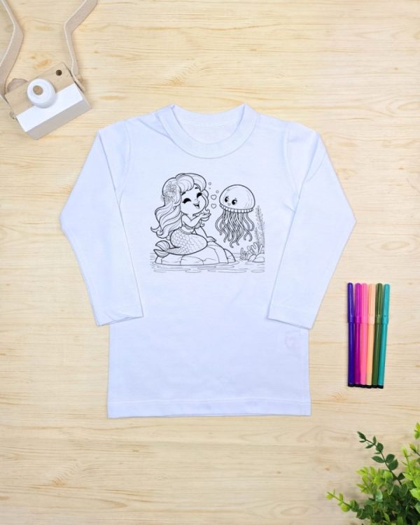 Camiseta Infantil Manga Longa Mágica Sereia
