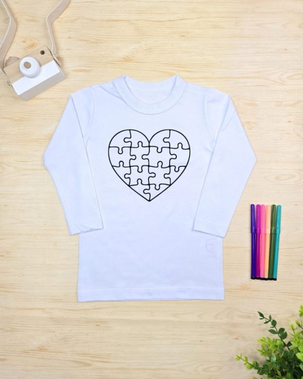 Camiseta Infantil Manga Longa Mágica - Autismo Quebra Cabeça Coração