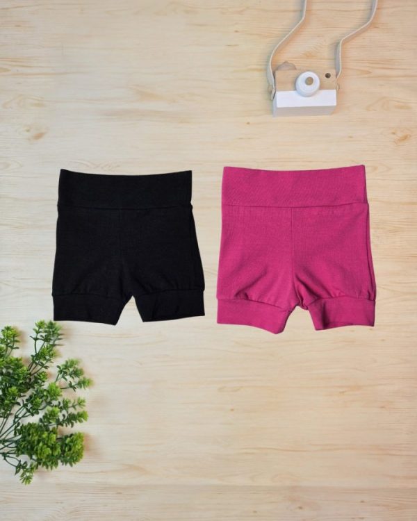 Kit 2 Shorts em Cotton para Bebê – Preto e Pink