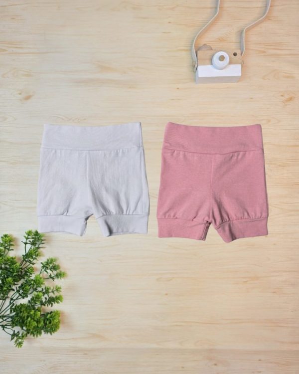 Kit 2 Shorts em Cotton para Bebê – Branco e Rosê