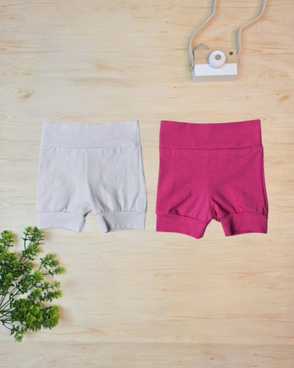 Kit 2 Shorts em Cotton para Bebê – Branco e Pink
