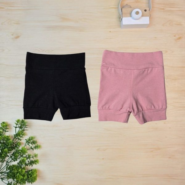 Kit 2 Shorts em Cotton para Bebê – Preto e Rosê