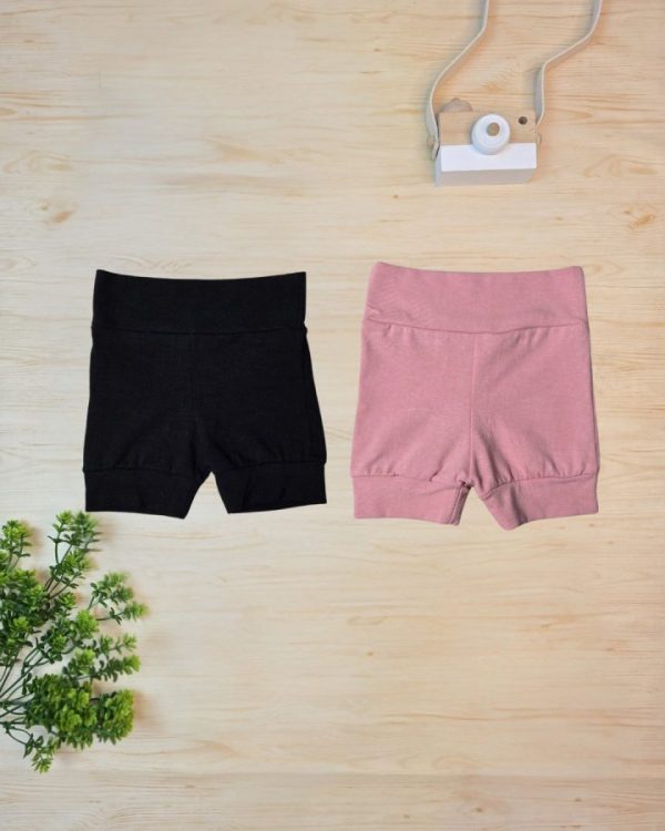 Kit 2 Shorts em Cotton para Bebê – Preto e Rosê