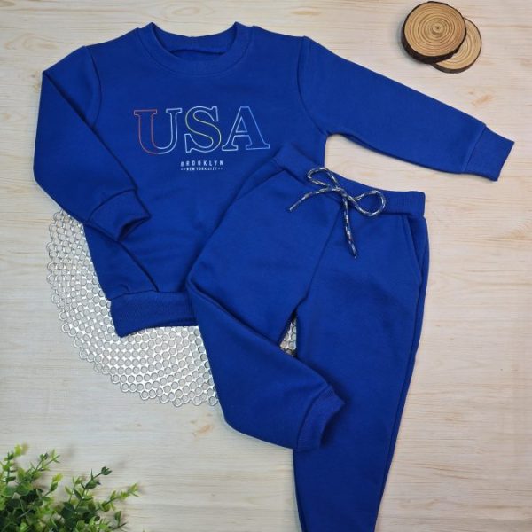 Conjunto de Moletom com Gola Azul Royal - USA
