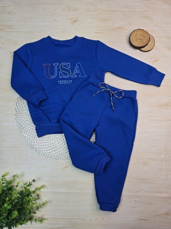 Conjunto de Moletom com Gola Azul Royal - USA