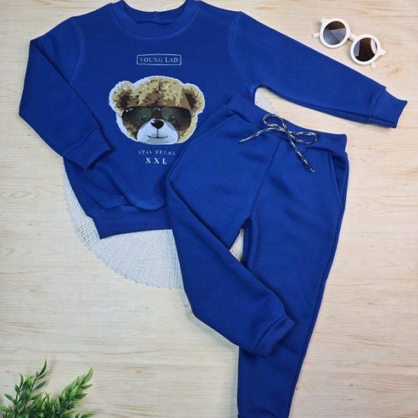 Conjunto de Moletom com Gola Azul Royal - Ursinho
