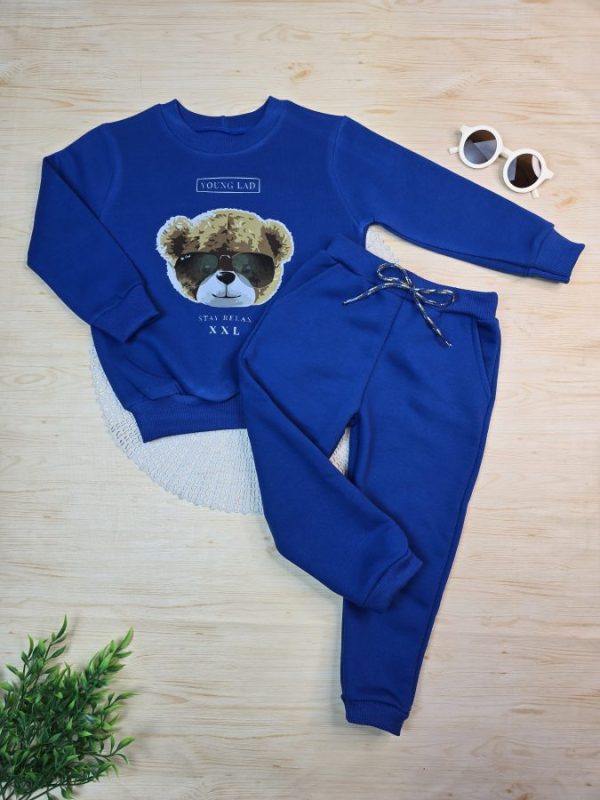 Conjunto de Moletom com Gola Azul Royal - Ursinho