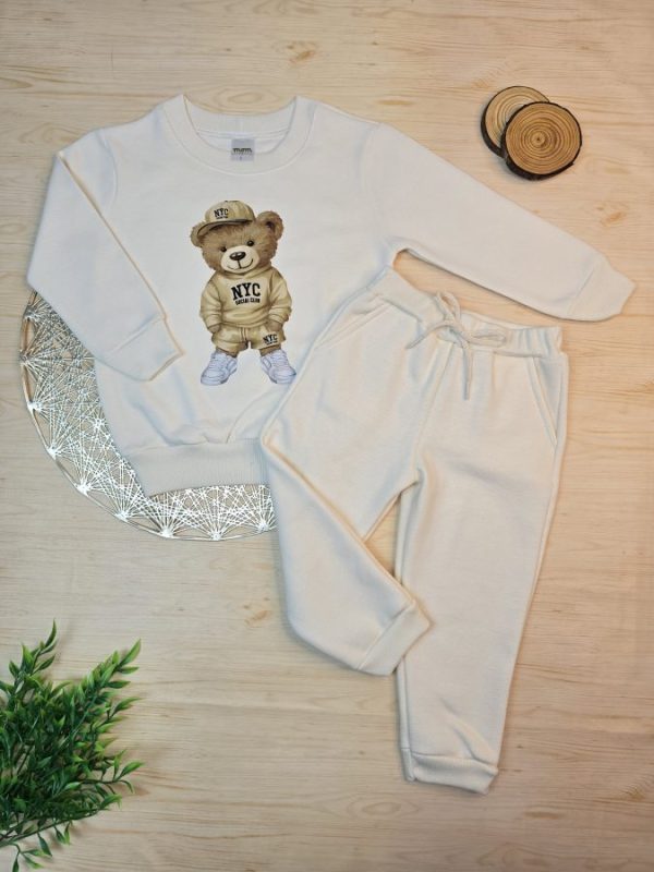 Conjunto de Moletom com Gola Off - Urso NYC