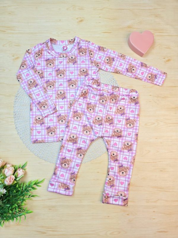 Conjunto Infantil Térmico Rosa Ursinha  A Pronta Entrega