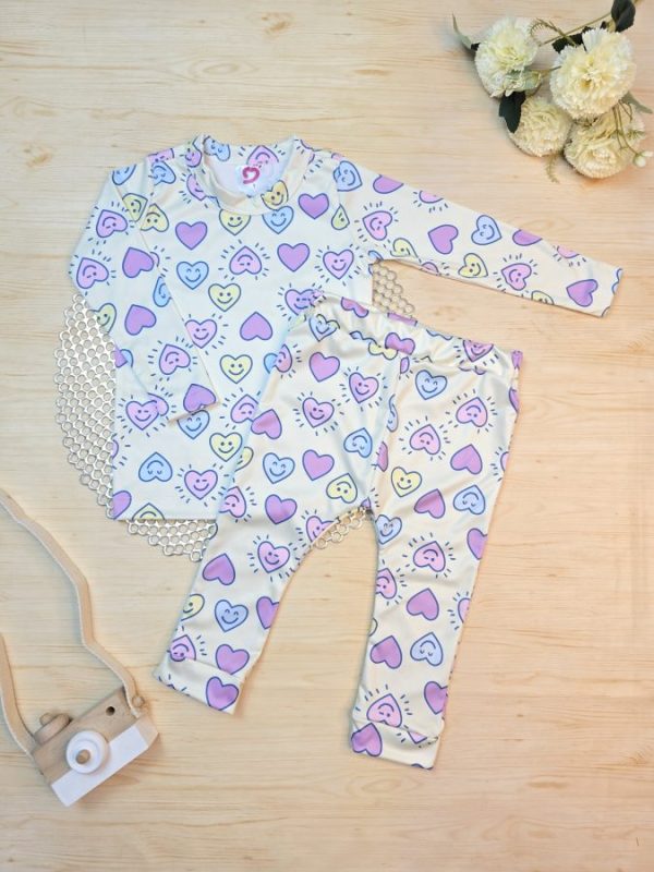 Conjunto Infantil Térmico Amarelo Claro Corações  A Pronta Entrega