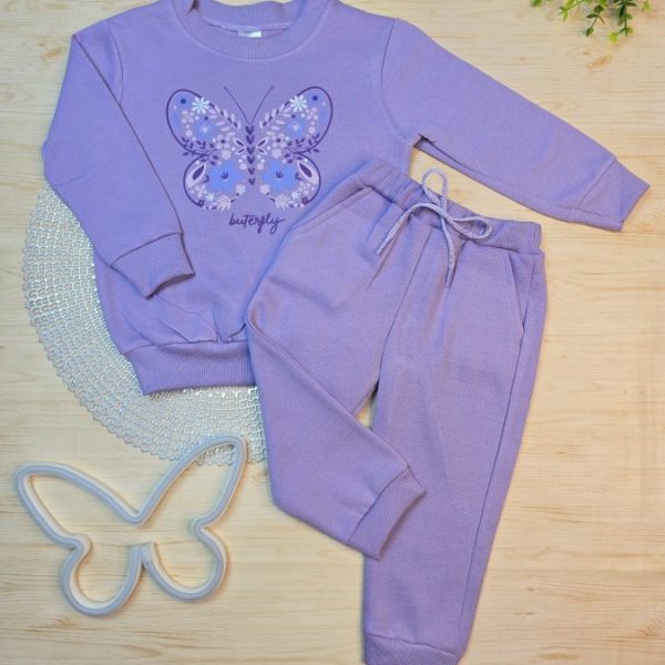 Conjunto de Moletom com Gola Lilás - Borboleta