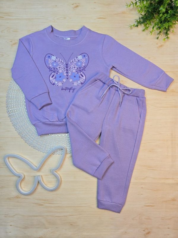 Conjunto de Moletom com Gola Lilás - Borboleta