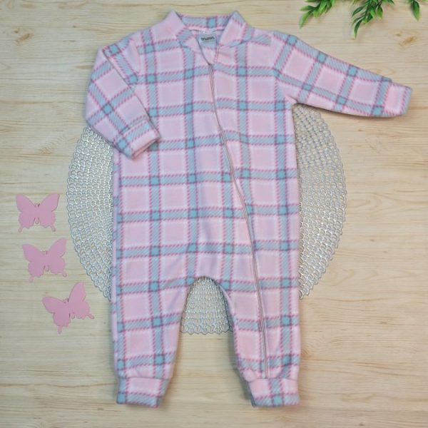 Macacão Longo Soft Pijama Rosa Xadrez