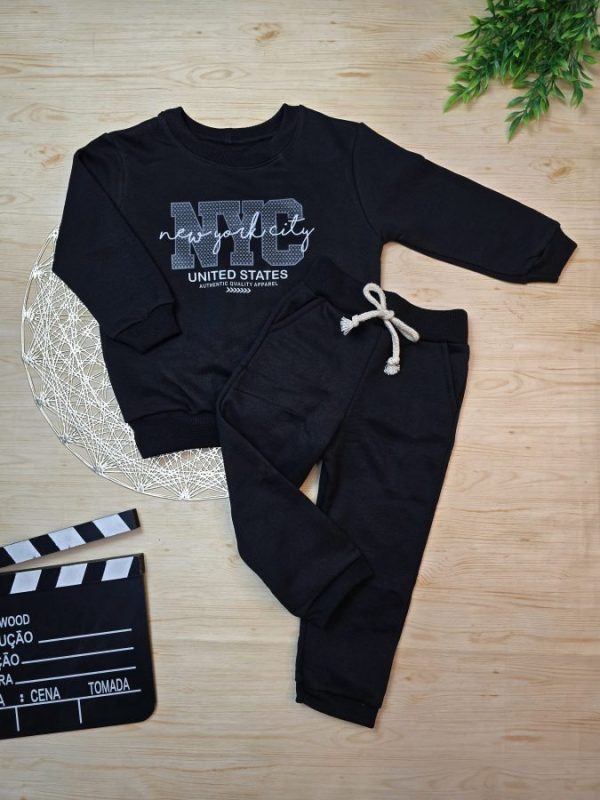 Conjunto de Moletom com Gola Preto - NYC