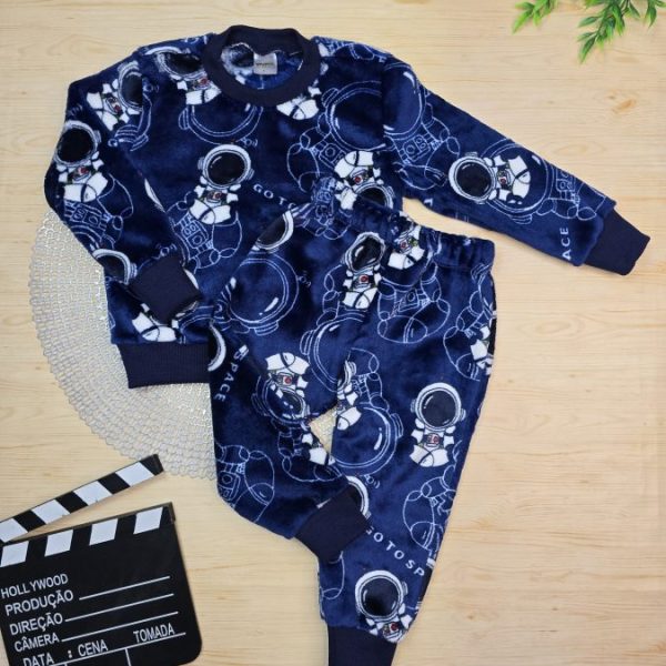 Conjunto Fleece Pijama Blusa e Calça Azul- Astronauta
