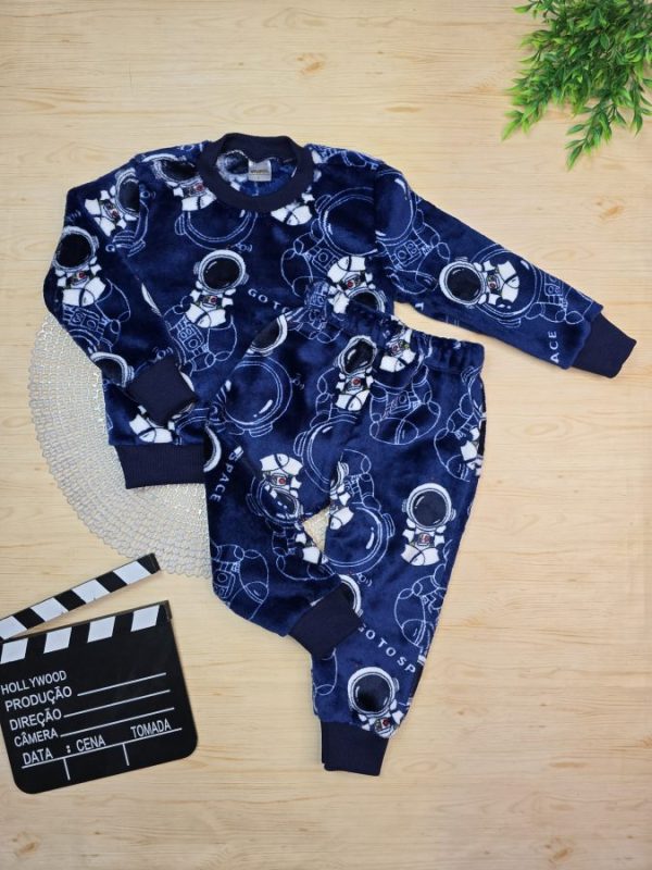 Conjunto Fleece Pijama Blusa e Calça Azul- Astronauta
