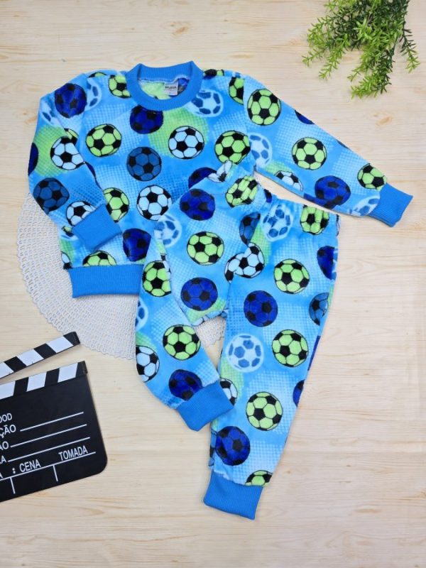 Conjunto Fleece Pijama Blusa e Calça Azul Futebol