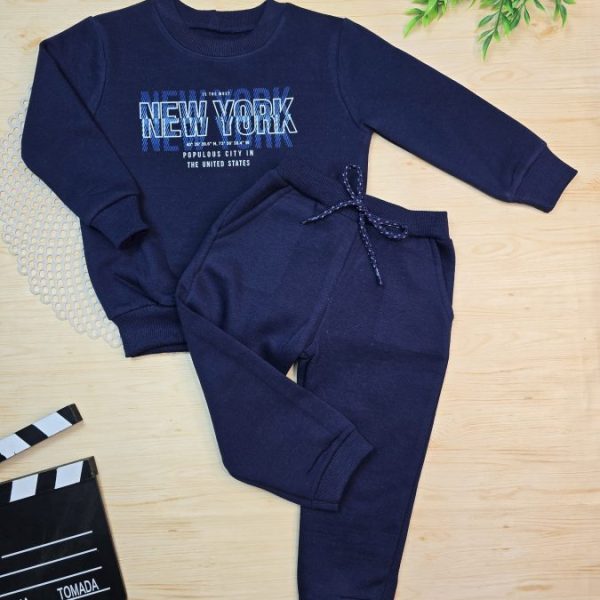 Conjunto de Moletom com Gola - Azul Marinho New York
