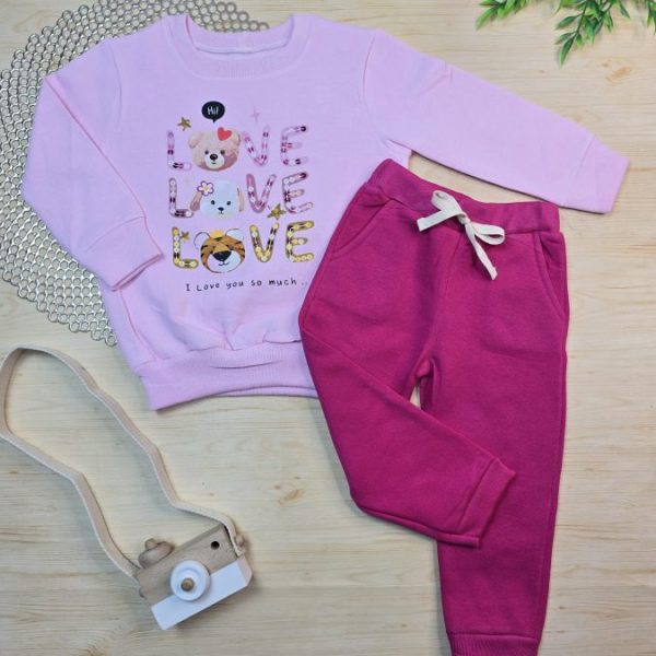 Conjunto de Moletom com Gola - Rosa Love