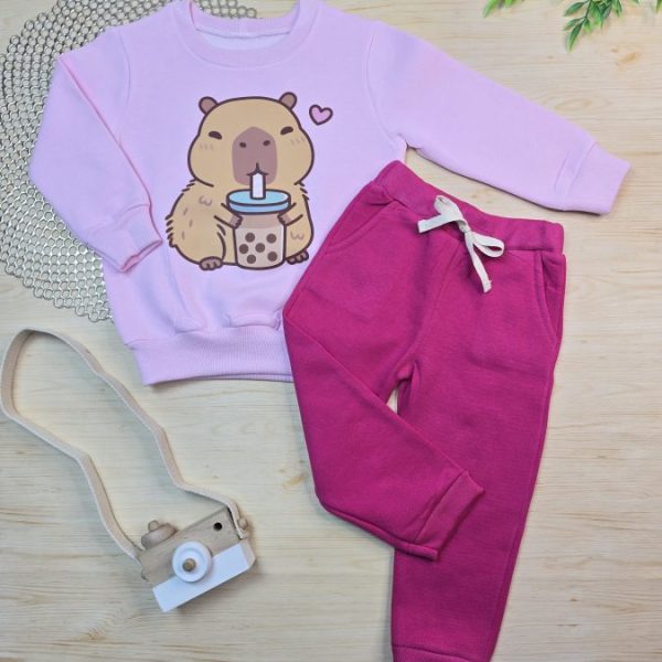 Conjunto de Moletom com Gola - Rosa Capivara