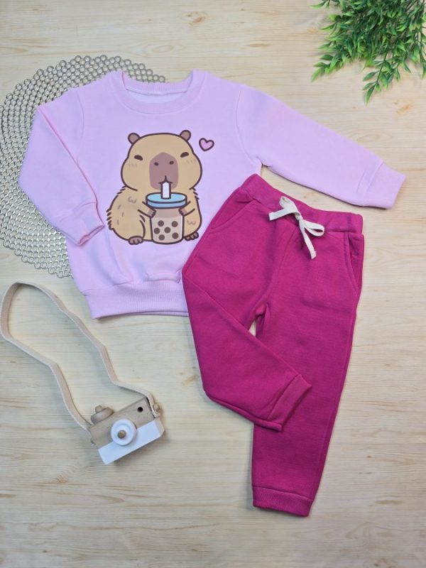 Conjunto de Moletom com Gola - Rosa Capivara