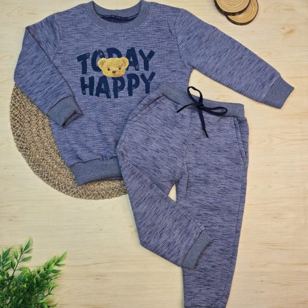 Conjunto de Moletom com Gola Azul Mesclado - Today Happy