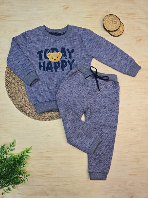 Conjunto de Moletom com Gola Azul Mesclado - Today Happy