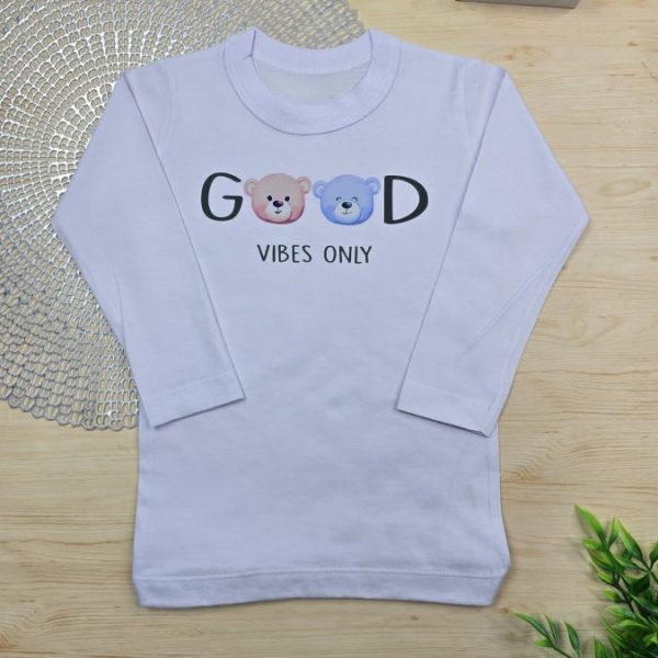 Camiseta Longa Infantil Estampada Branca - Good Vibes Only