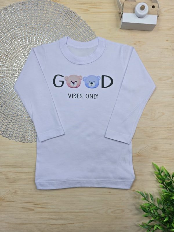 Camiseta Infantil Manga Longa Branca - Good Vibes Only