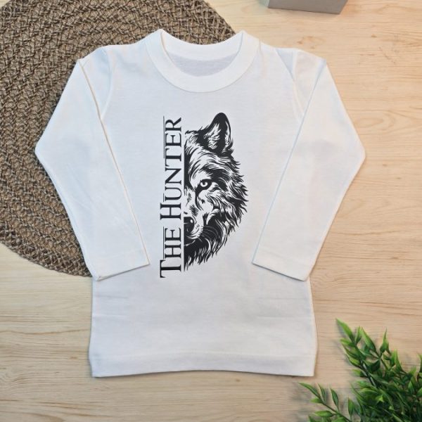 Camiseta Longa Infantil Estampada Off - Lobo