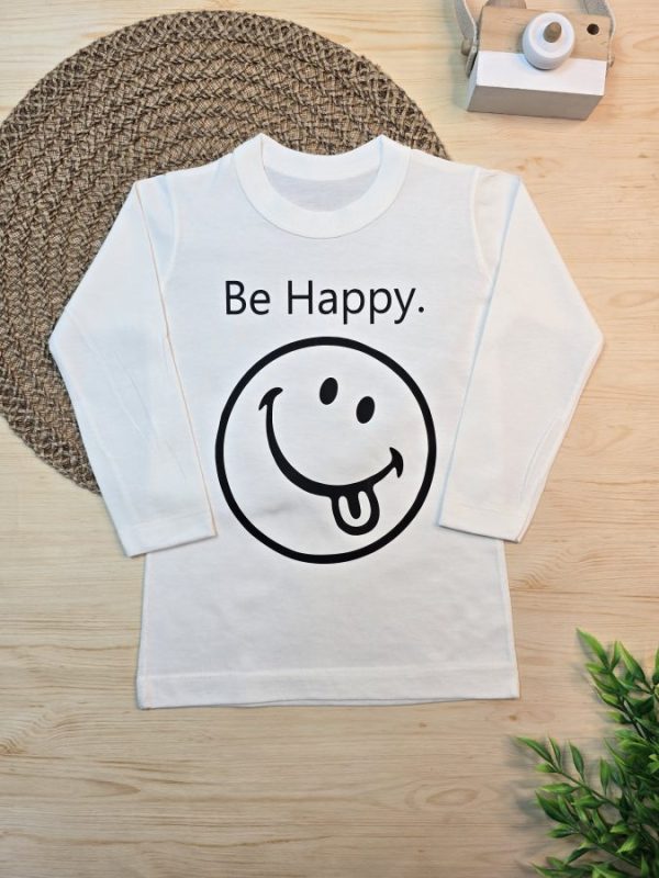 Camiseta Infantil Manga Longa Tradicional Off- Be Happy