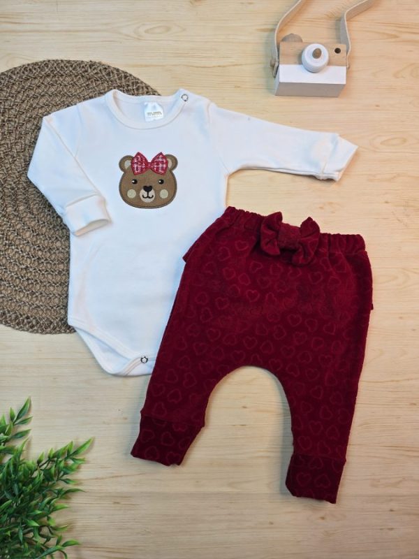 Conjunto Body Algodão Egípcio Bordado e Calça Plush – Ursinha
