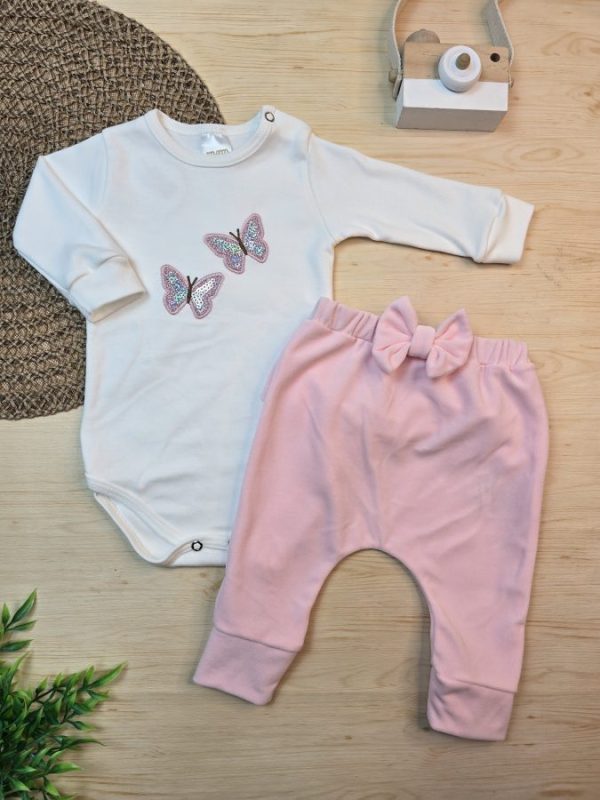 Conjunto Body Algodão Egípcio Bordado e Calça Plush – Borboleta