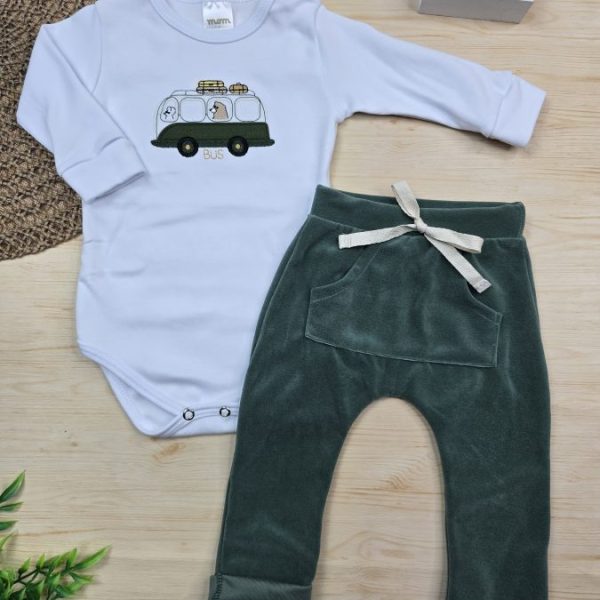 Conjunto Body Algodão Egípcio Bordado e Calça Plush – Ônibus