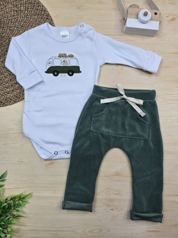 Conjunto Body Algodão Egípcio Bordado e Calça Plush – Ônibus