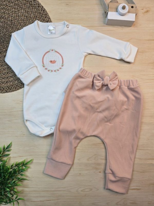 Conjunto Body Algodão Egípcio Bordado e Calça Plush – Pássaro