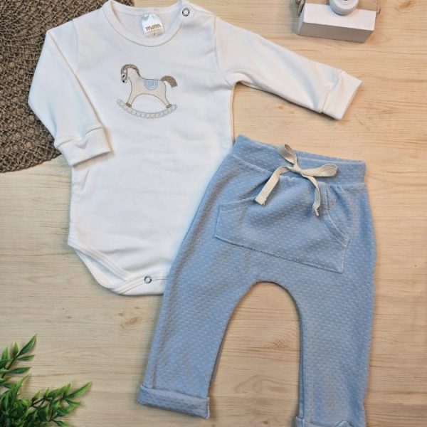 Conjunto Body Algodão Egípcio Bordado e Calça Plush – Cavalinho