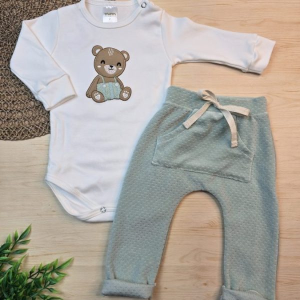 Conjunto Body Algodão Egípcio Bordado e Calça Plush – Ursinho