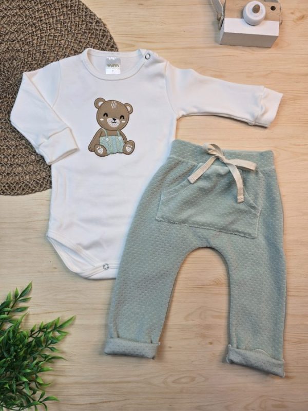 Conjunto Body Algodão Egípcio Bordado e Calça Plush – Ursinho