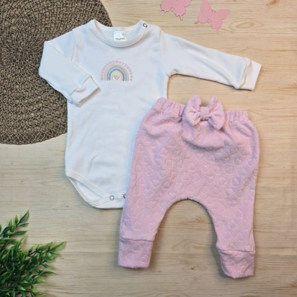 Conjunto Body Algodão Egípcio Bordado e Calça Plush – Arco-Íris