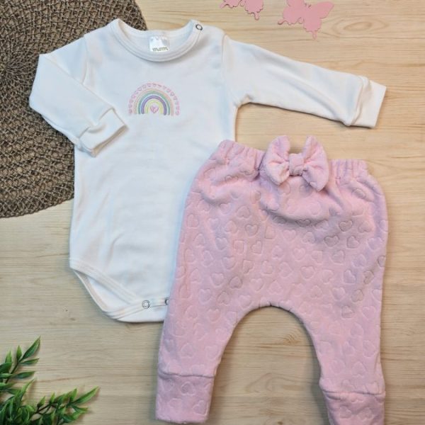 Conjunto Body Algodão Egípcio Bordado e Calça Plush – Arco-Íris