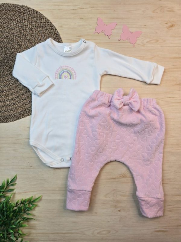 Conjunto Body Algodão Egípcio Bordado e Calça Plush – Arco-Íris