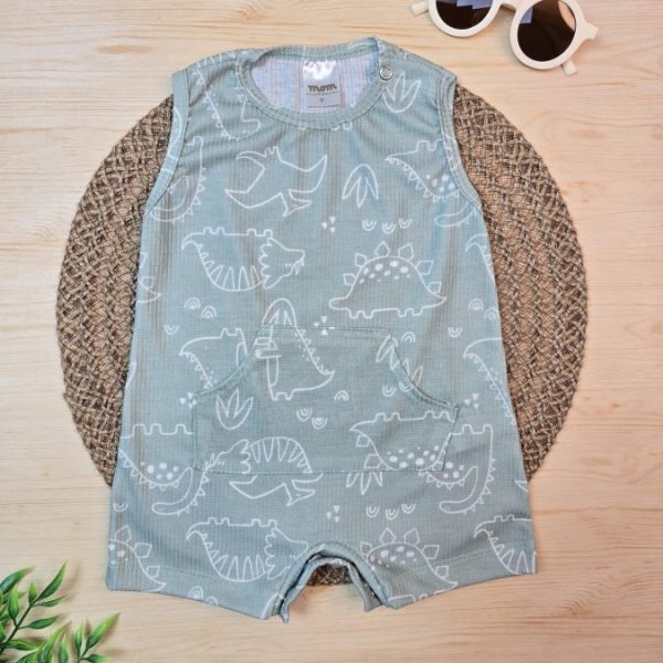 Macacão Curto Bebê Menino Regata Canelado - Dino