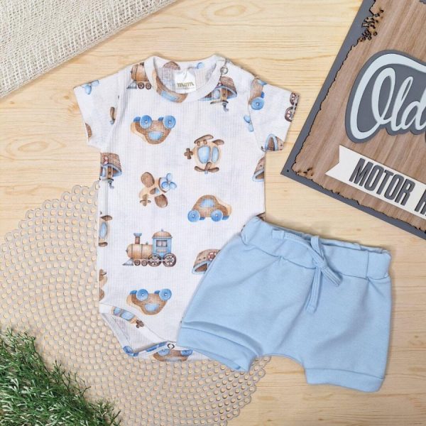 Conjunto Body e Shorts Canelado - Avião/Trem