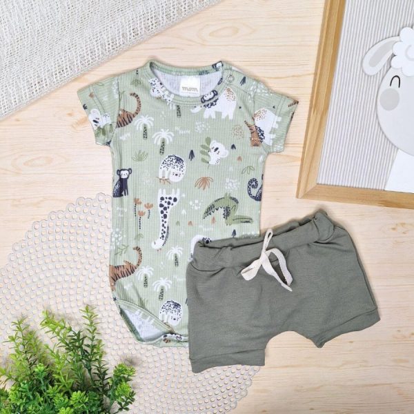 Conjunto Body e Shorts Canelado Verde Claro- Safari