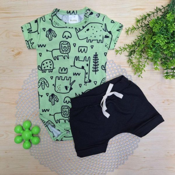 Conjunto Body e Shorts Canelado - Safari Neon