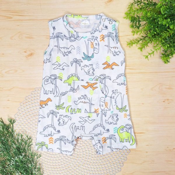 Macacão Curto Regata Canelado Com Bolso - Dinossauros