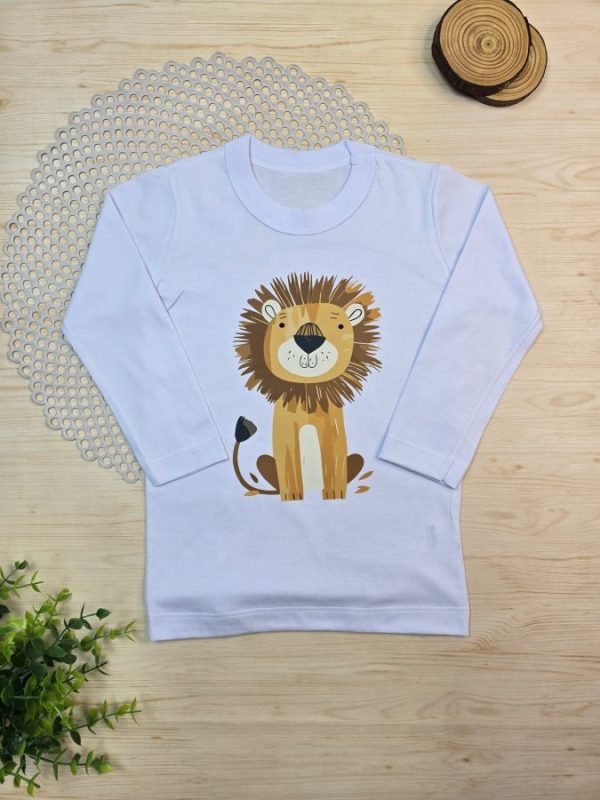 Camiseta Infantil Manga Longa Tradicional Branca Leão