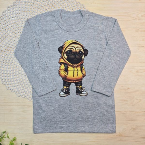 Camiseta Longa Infantil Estampada Mescla Cachorrinho