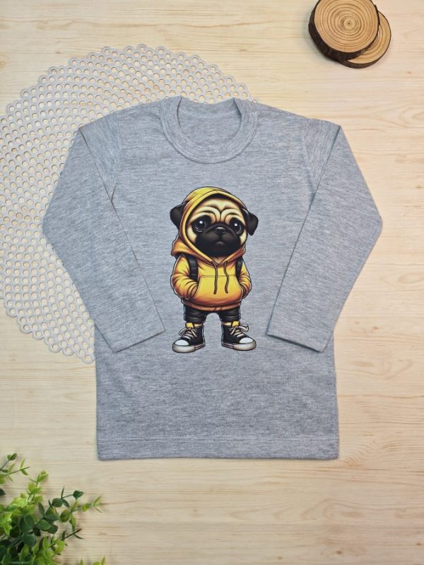 Camiseta Infantil Manga Longa Tradicional Mescla Cachorrinho